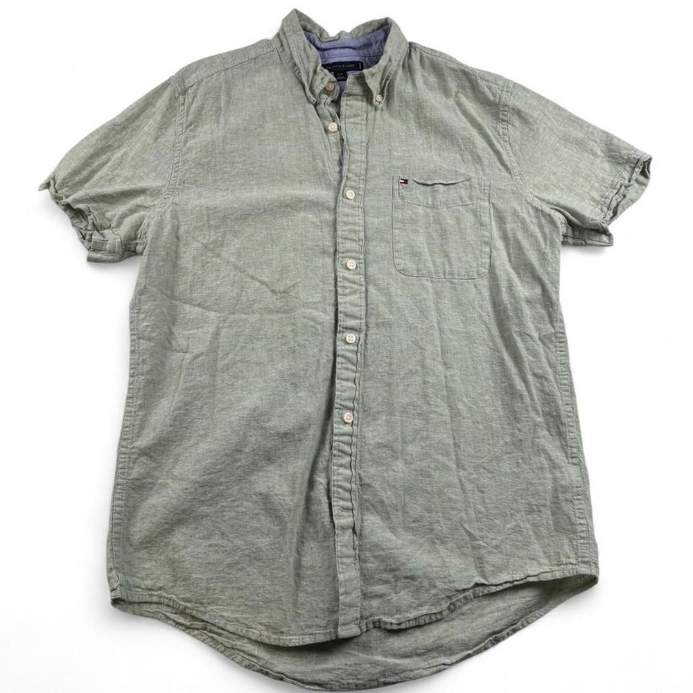 Tommy Hilfiger Green Linen Blend Button Up Shirt Men’s Size L